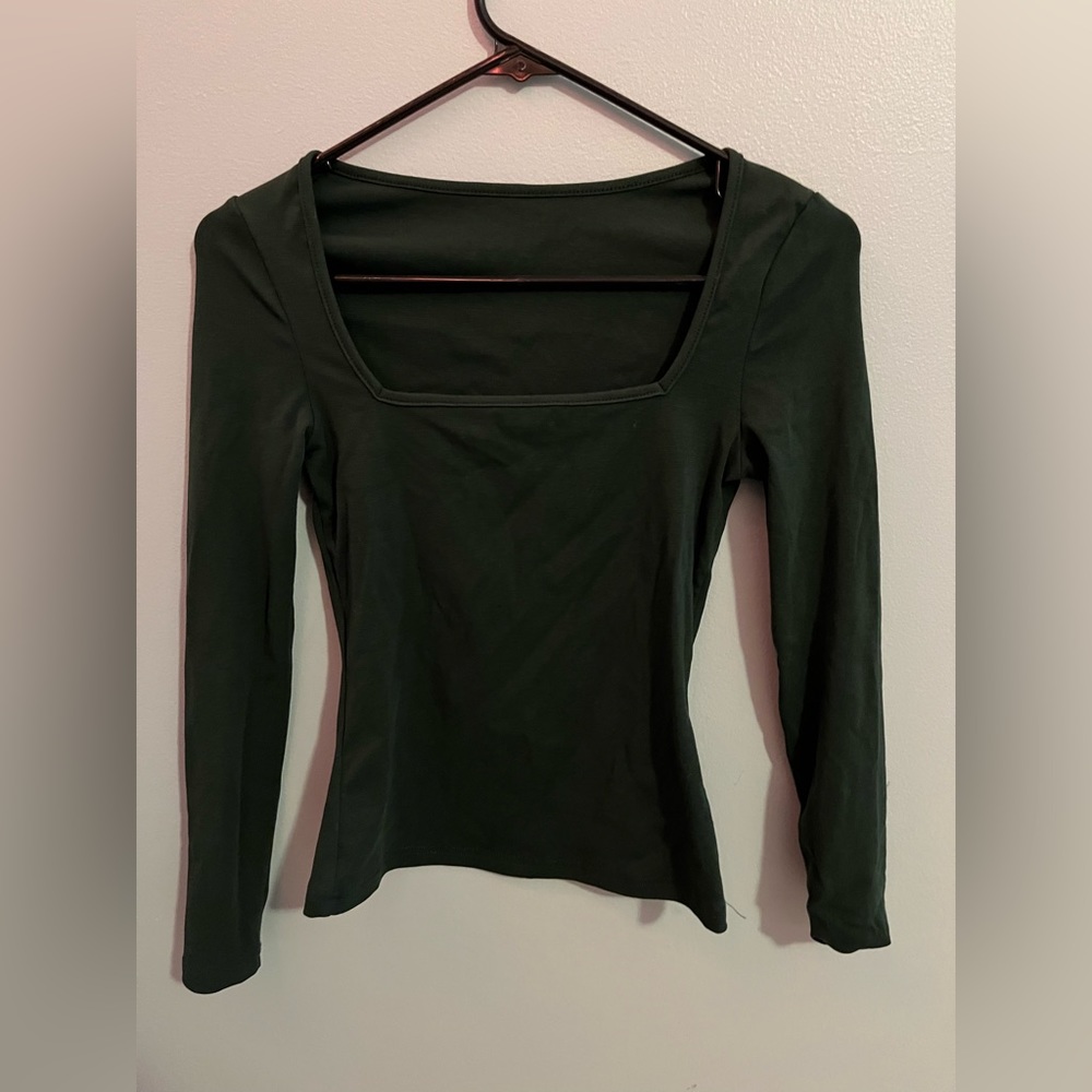 shein green form fitted long sleeve // size xs